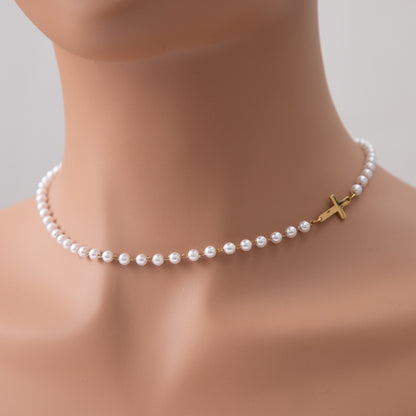 The Devout Pearl Faux Pearl Cross Necklace view 6