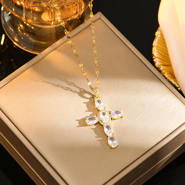 The Obsidian Cross Gold tone Black Zircon Cross Necklace view 6