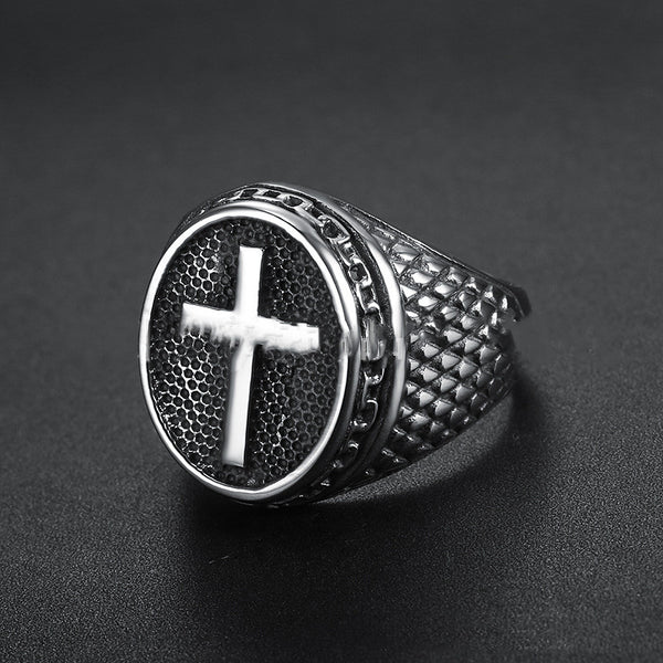 The Enduring Mark Stainless Steel Cross Men's Ring [orig]