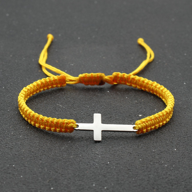 The Woven Devotion Stainless Steel Cross Cord Bracelet view 10