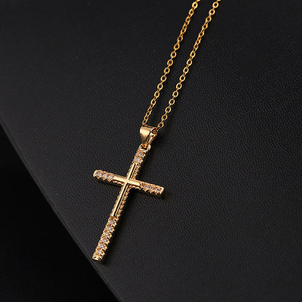 The Sovereign Light - Gold Cross Necklace with Crystals