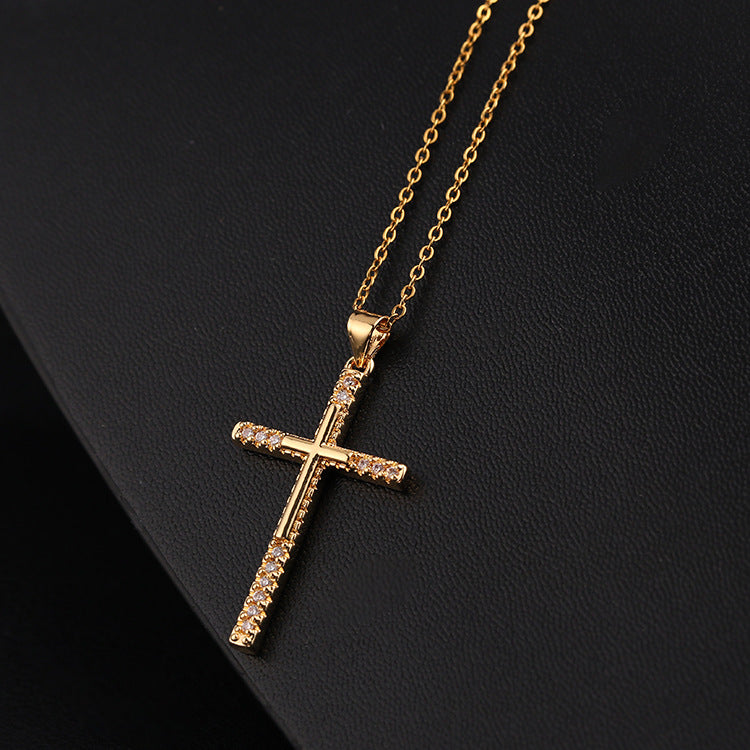 The Sovereign Light - Gold Cross Necklace with Crystals
