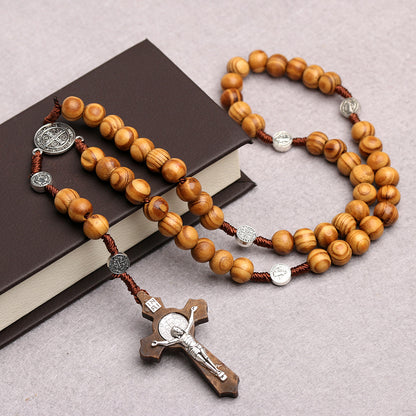 The Rosary of Faith wood rosary necklace Saint Benedict view 5