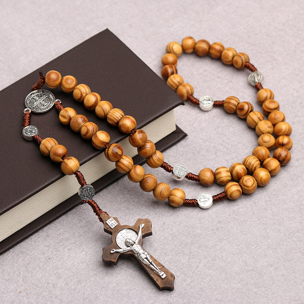 The Rosary of Faith wood rosary necklace Saint Benedict view 5