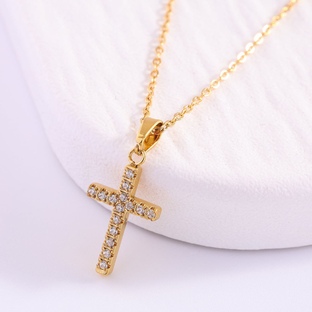 The Gilded Path Stainless Steel Zircon Cross Necklace view 13