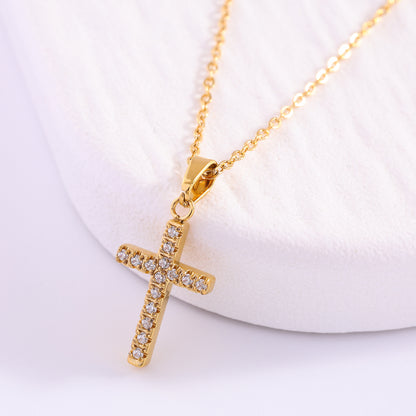The Gilded Path Stainless Steel Zircon Cross Necklace view 13