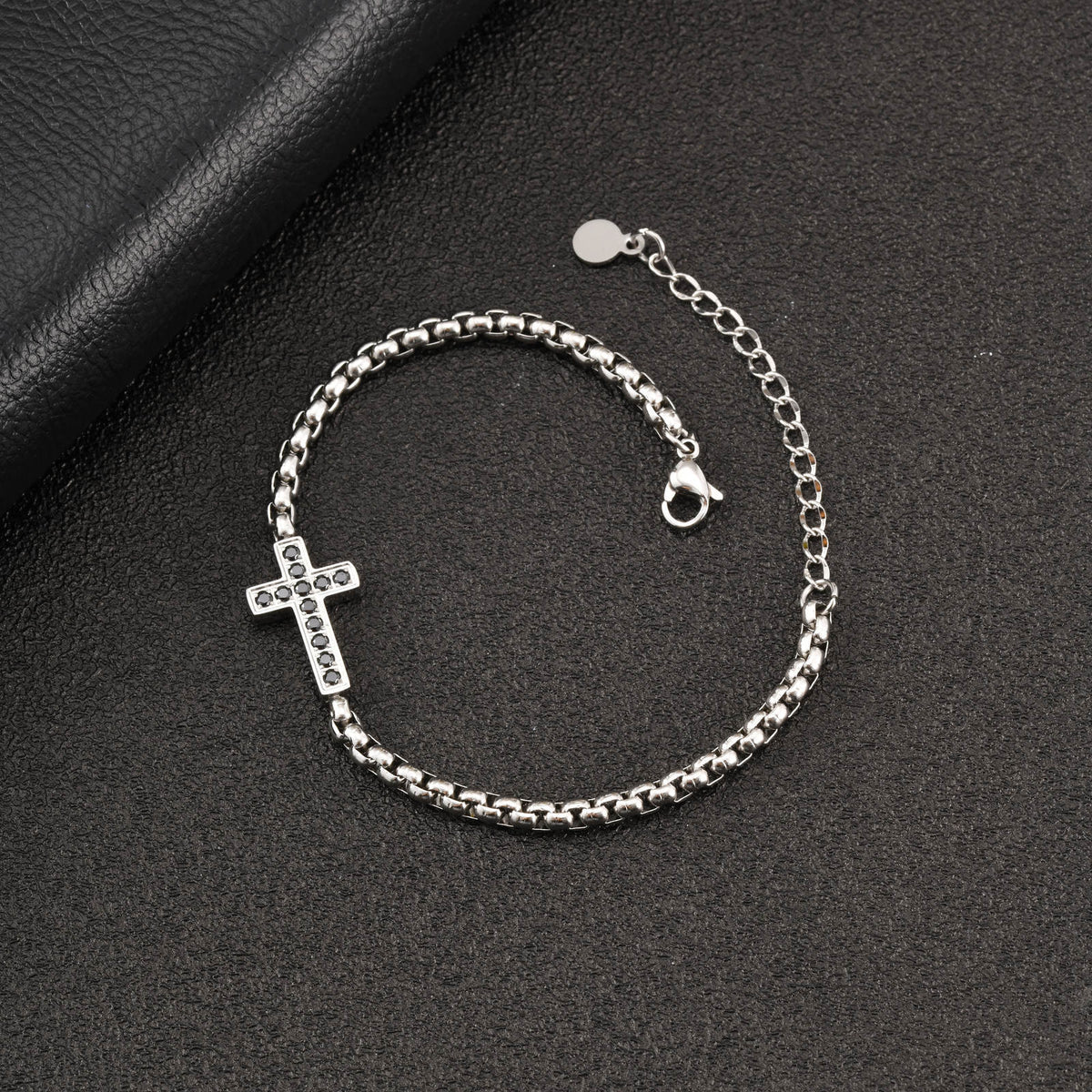 The Onyx Cross Stainless Steel Zircon Cross Bracelet view 6