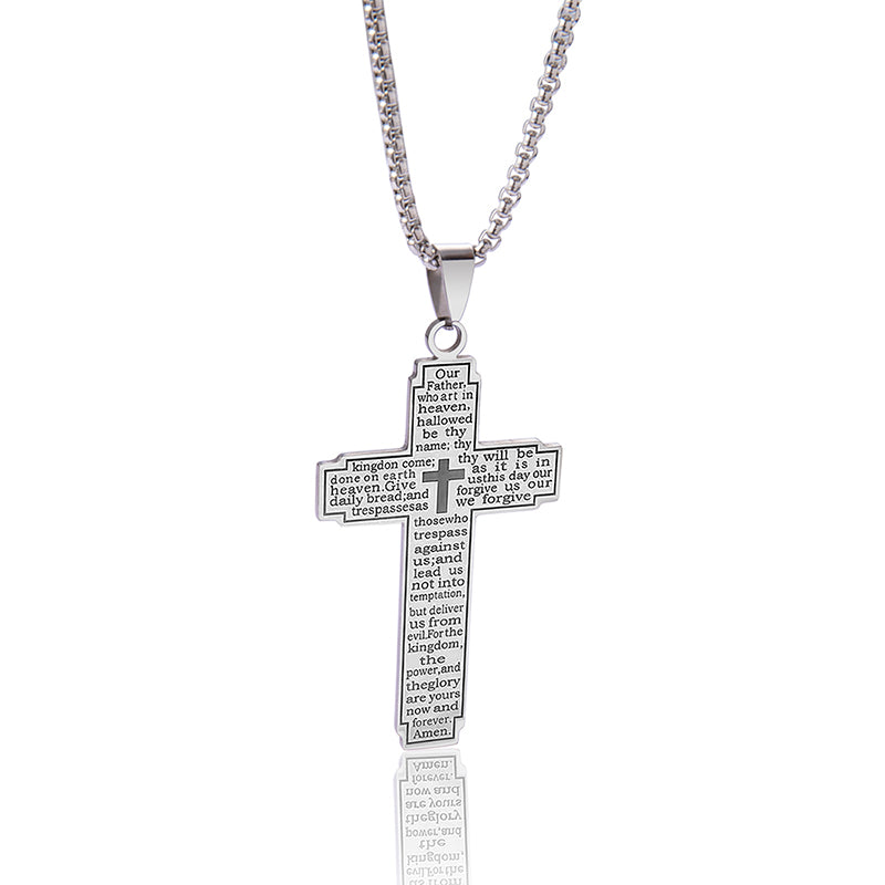 The Engraved Prayer Stainless Steel Lord's Prayer Cross Necklace view 5