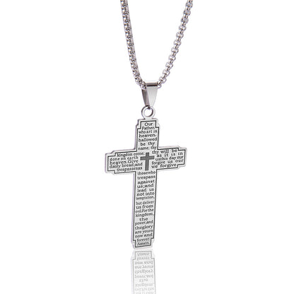 The Engraved Prayer Stainless Steel Lord's Prayer Cross Necklace view 5