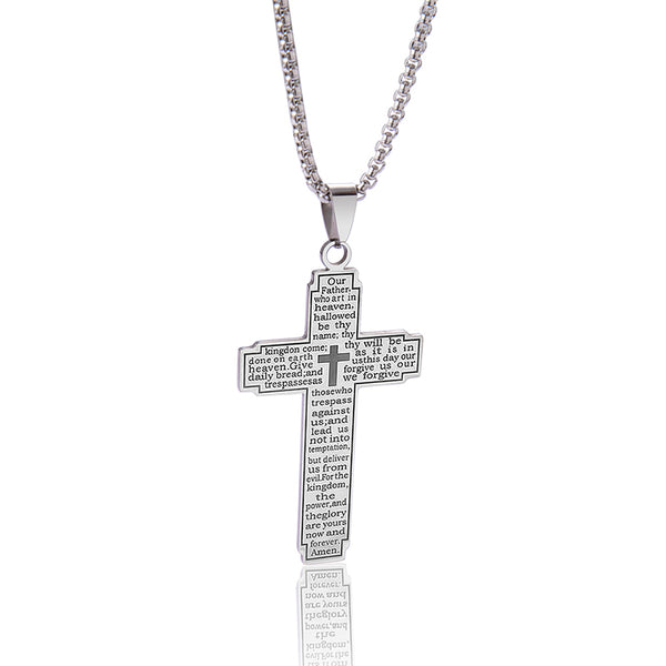 The Engraved Prayer Stainless Steel Lord's Prayer Cross Necklace view 5