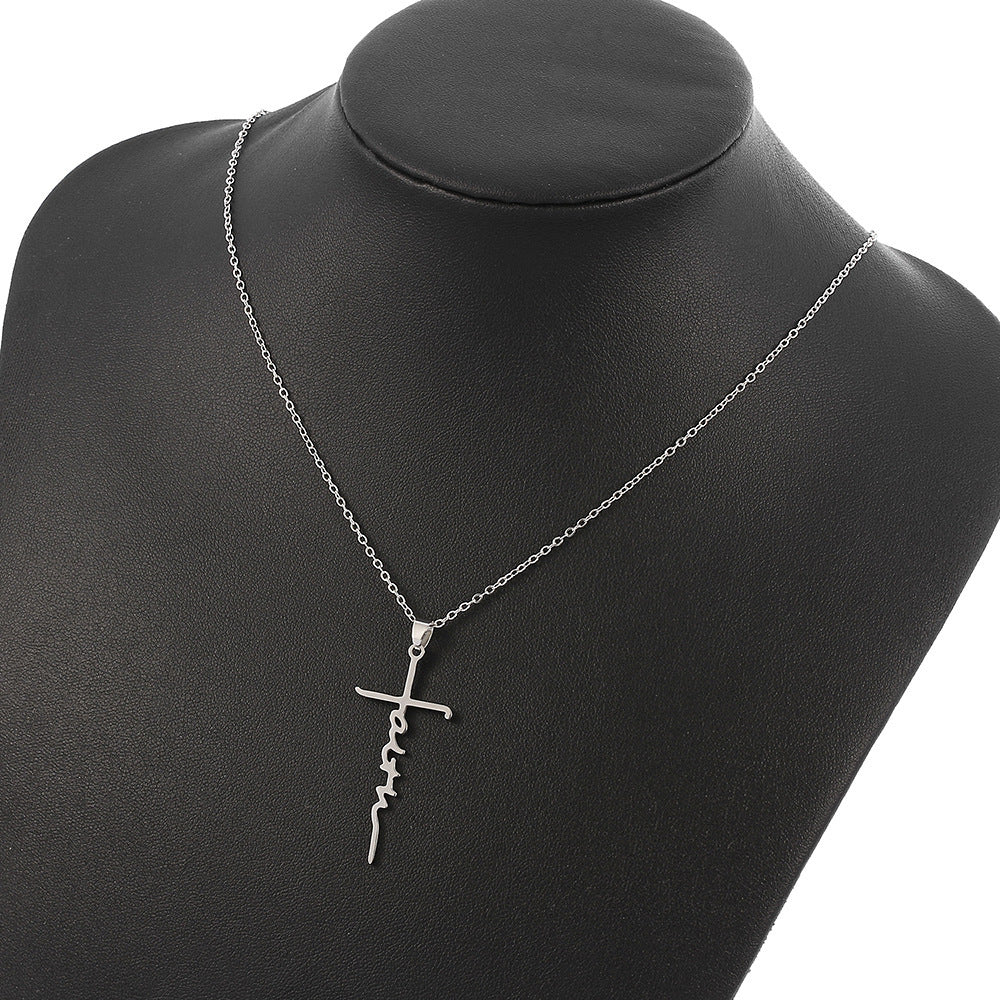The Scripted Cross Stainless Steel Faith Cross Necklace