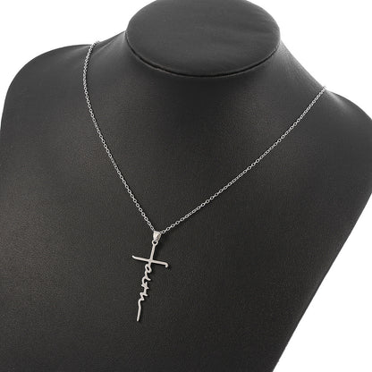 The Scripted Cross Stainless Steel Faith Cross Necklace