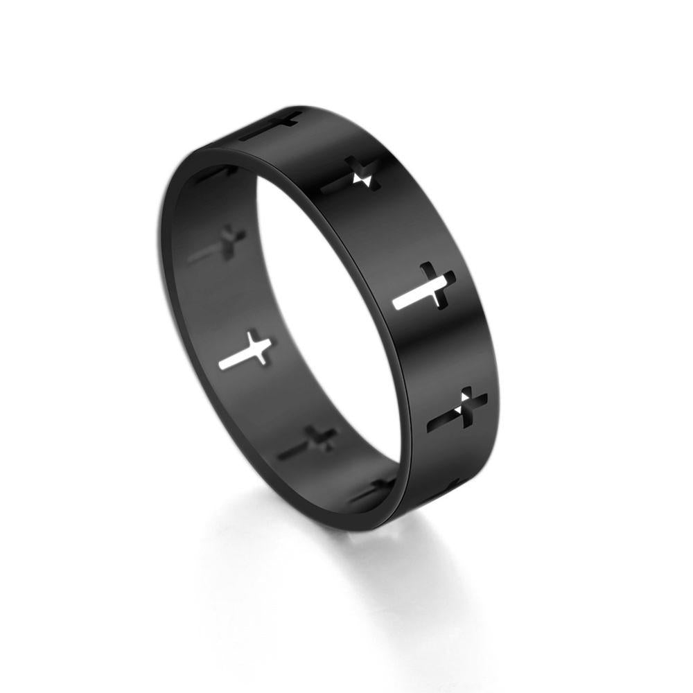 The Reverent Band Stainless Steel Hollow Cross Ring view 8