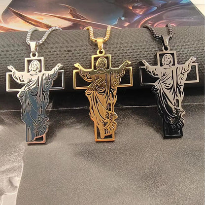 The Risen Christ Stainless Steel Jesus Cross Necklace
