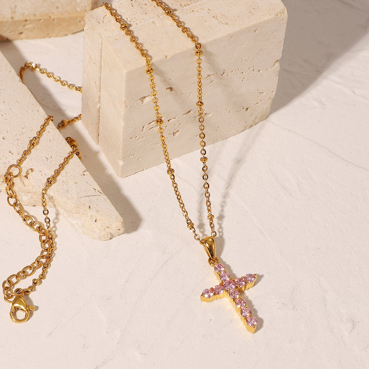 The Gemmed Cross Stainless Steel Zircon Cross Necklace view 5