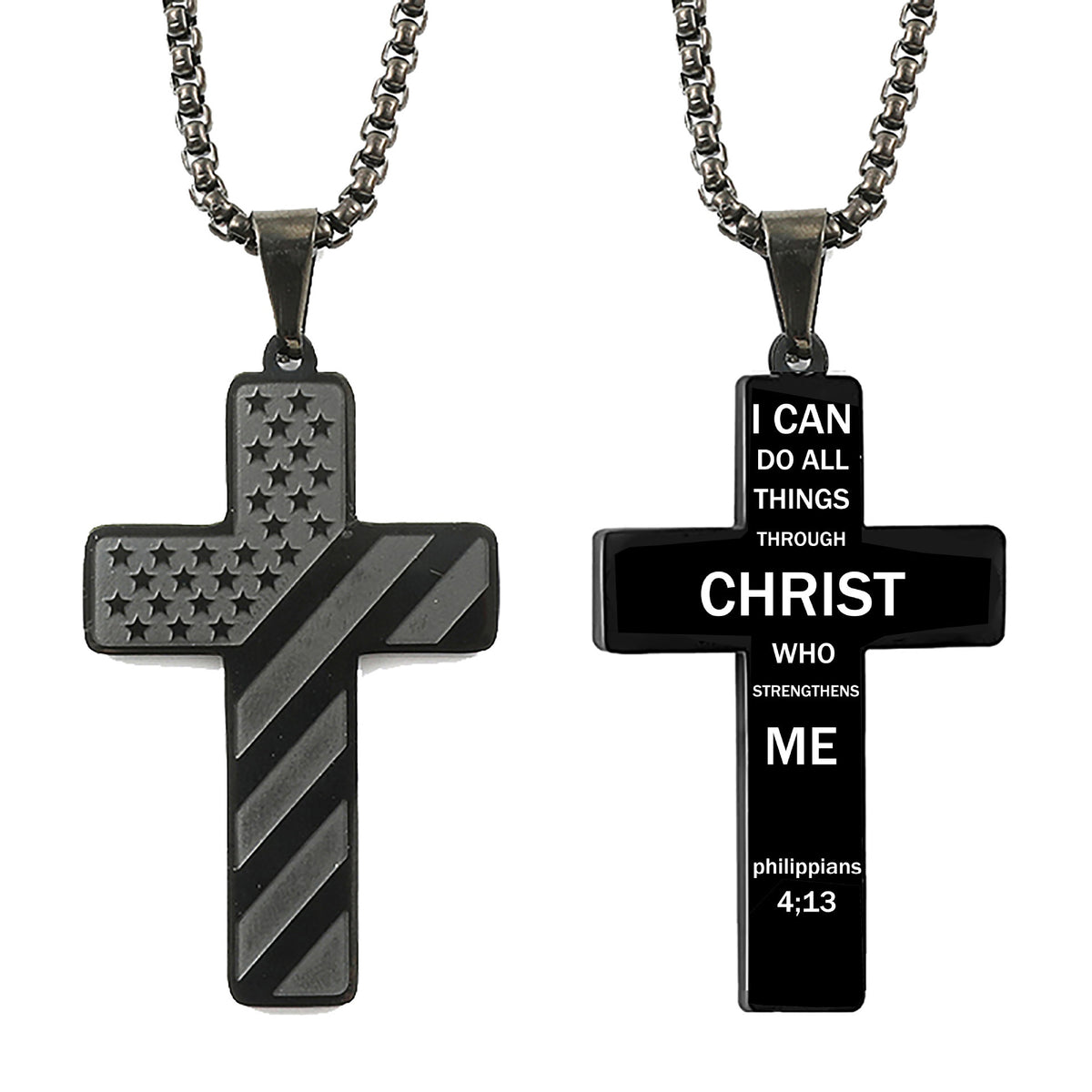 The Patriotic Scripture Cross Stainless Steel Cross Flag Necklace view 7