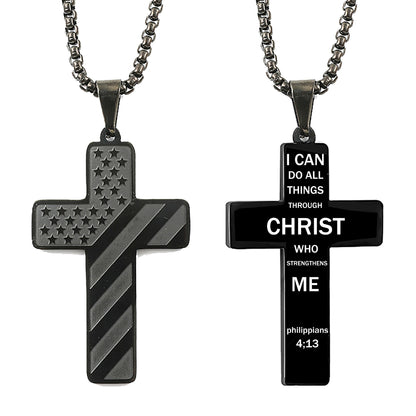 The Patriotic Scripture Cross Stainless Steel Cross Flag Necklace view 7