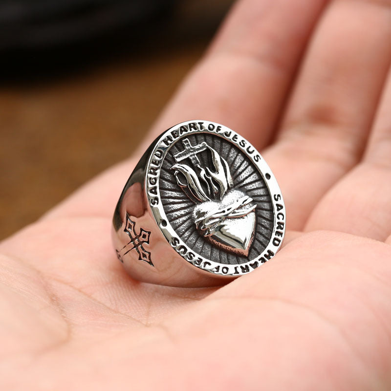 The Sacred Heart Signet Stainless Steel Sacred Heart Ring view 4