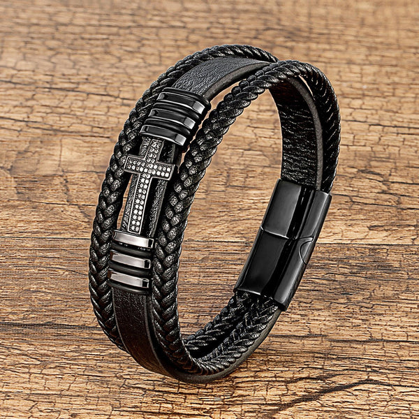 The Layered Devotion Leather Cross Bracelet view 3 [orig] [hide]