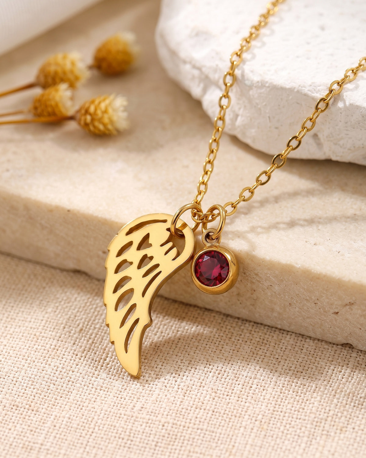 The Angelic Birthstone angel wing charm and birthstone, detail [c:january]