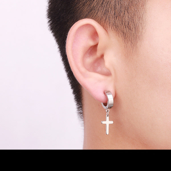 The Reverent Drop Stainless Steel Cross Drop Earring view 4