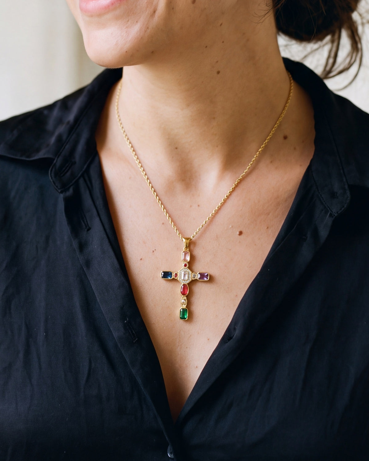 The Adorned Cross worn, second close-up
