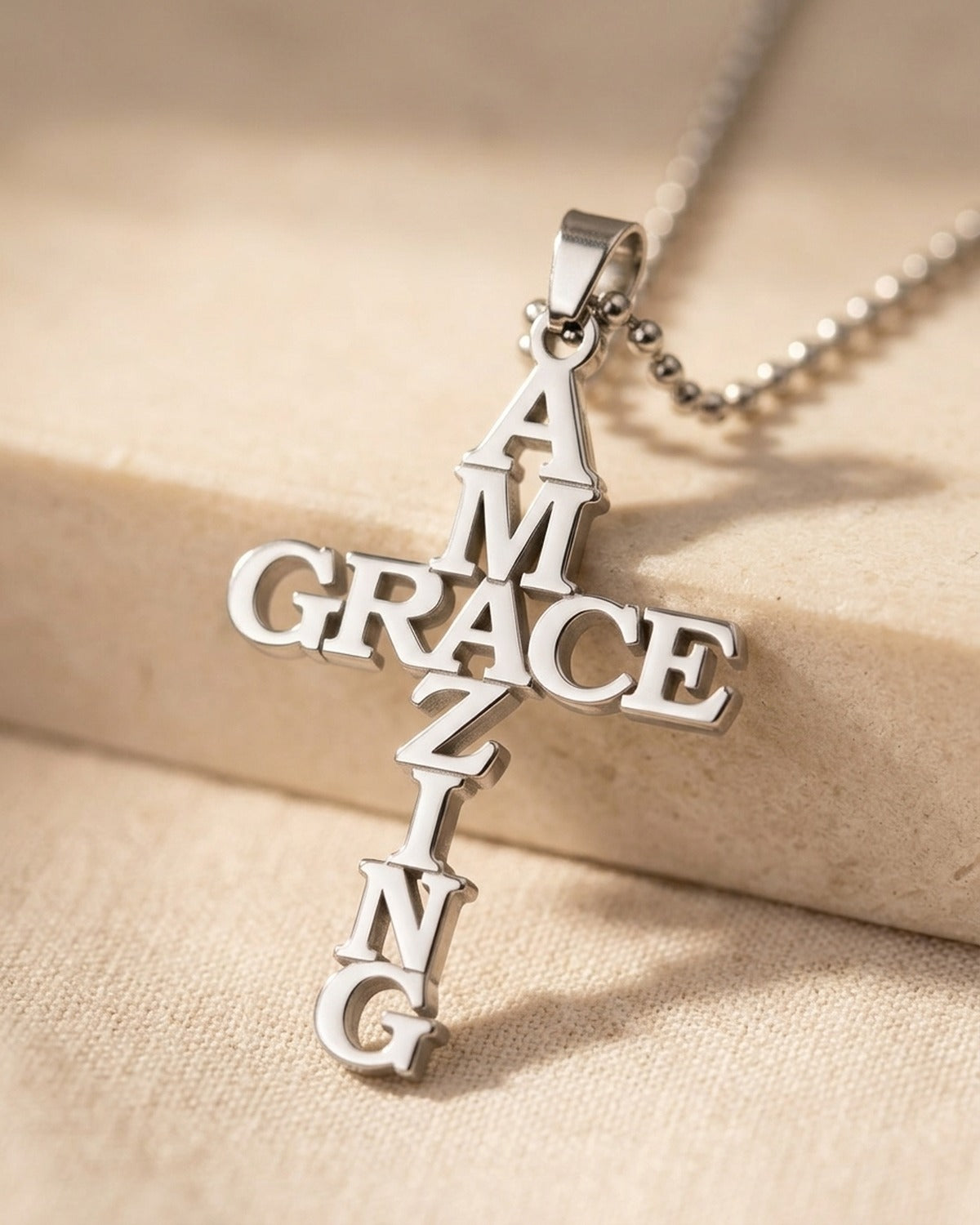 Close-up of The Amazing Grace letter cross