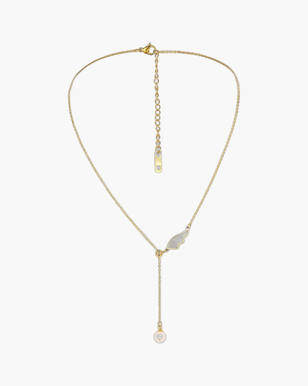 The Angelic Pearl Stainless Steel Angel Wing Pearl Necklace view 4