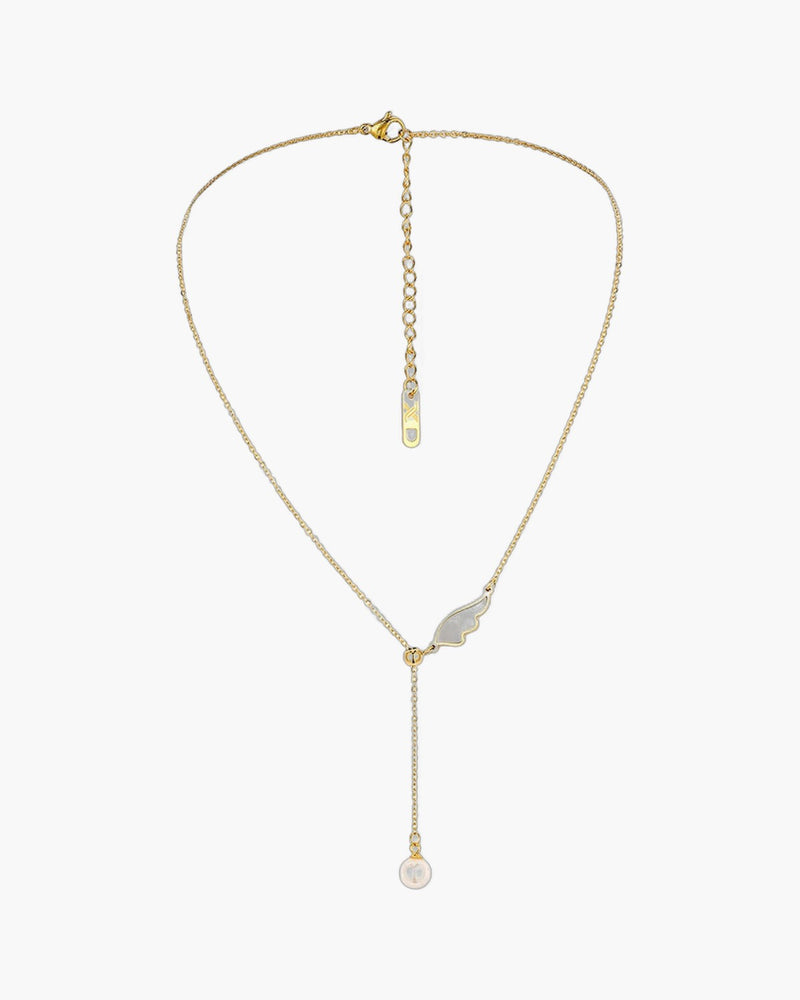 The Angelic Pearl Stainless Steel Angel Wing Pearl Necklace view 4