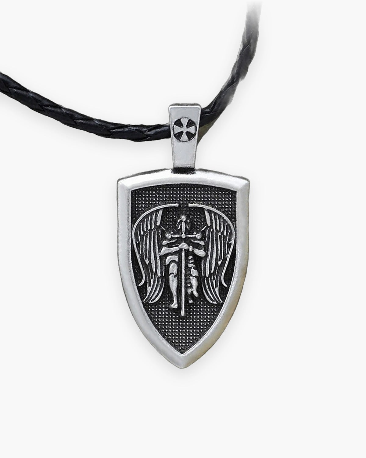 The Archangel Michael Shield in folded wings / silver, front view [c:silver]