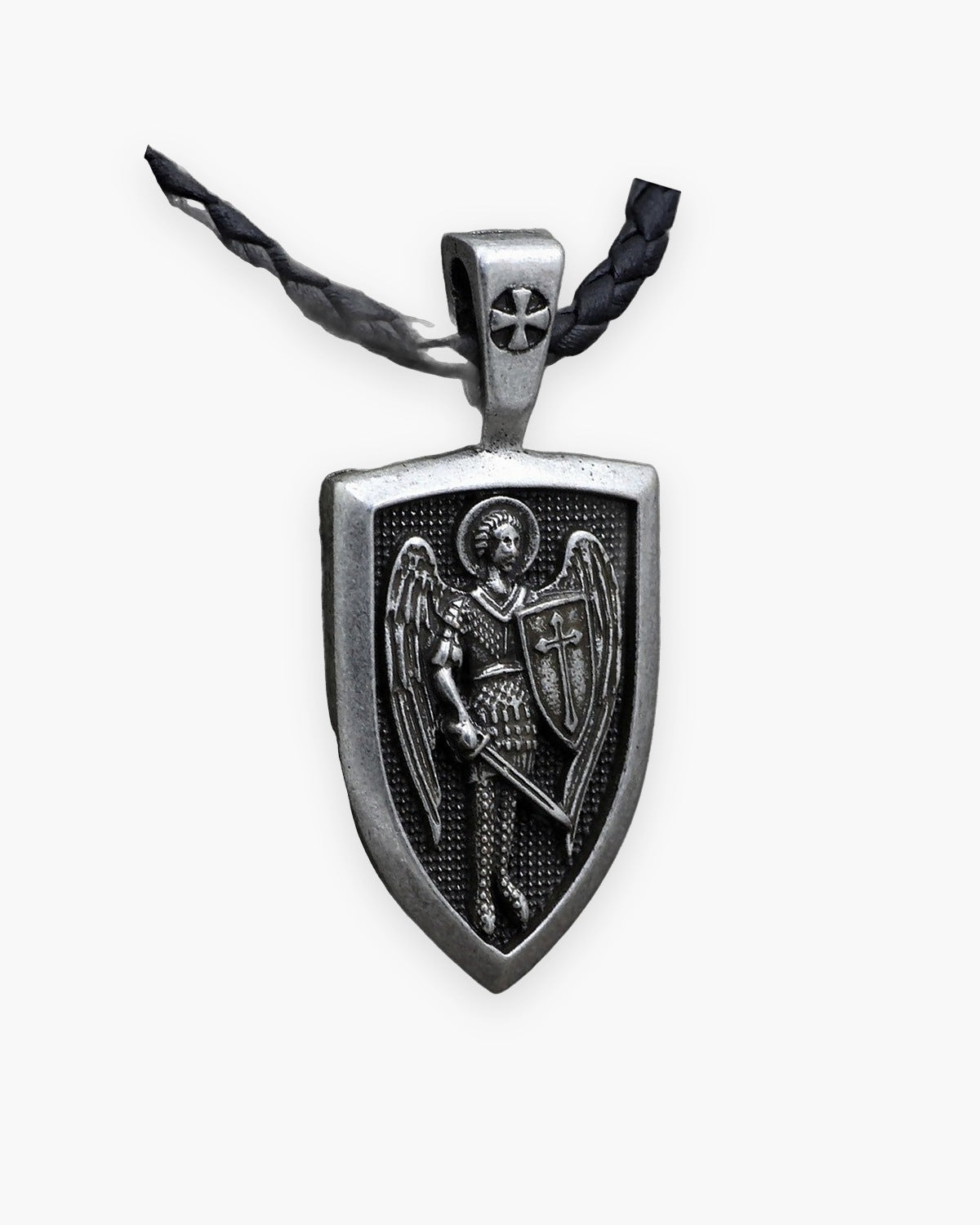 The Archangel Michael Shield in sword and shield / silver, front view [c:silver]