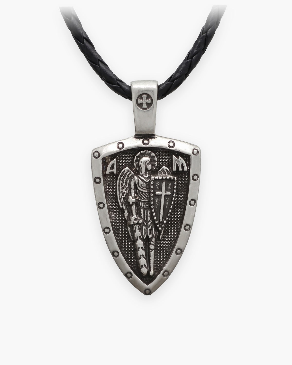 The Archangel Michael Shield in studded shield / silver, front view [c:silver]