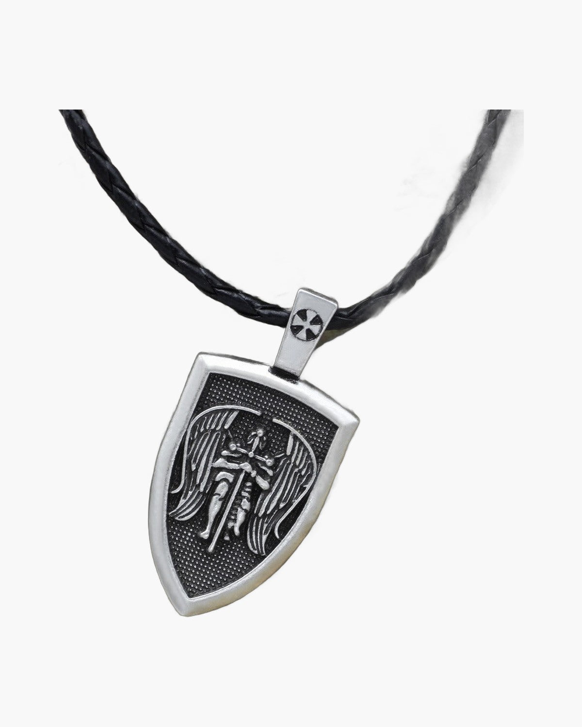 The Archangel Michael Shield, Saint Michael the Archangel Shield Pendant on Braided Cord, view 3