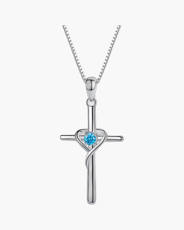The Azure Heart Cross Sterling Silver Cross Blue Gem Necklace view 2