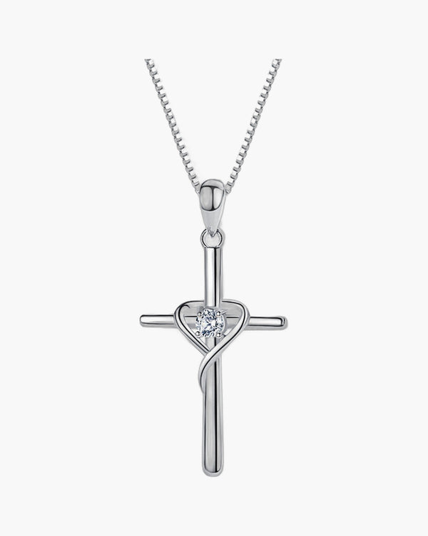 The Azure Heart Cross Sterling Silver Cross Blue Gem Necklace view 6