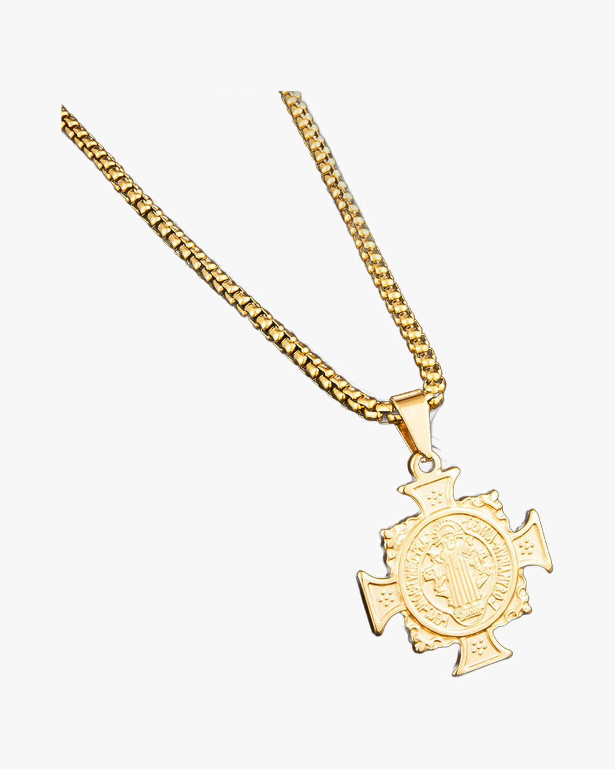 The Benedict Cross Medallion, Gold-Plated Stainless Steel Saint Benedict Cross Necklace