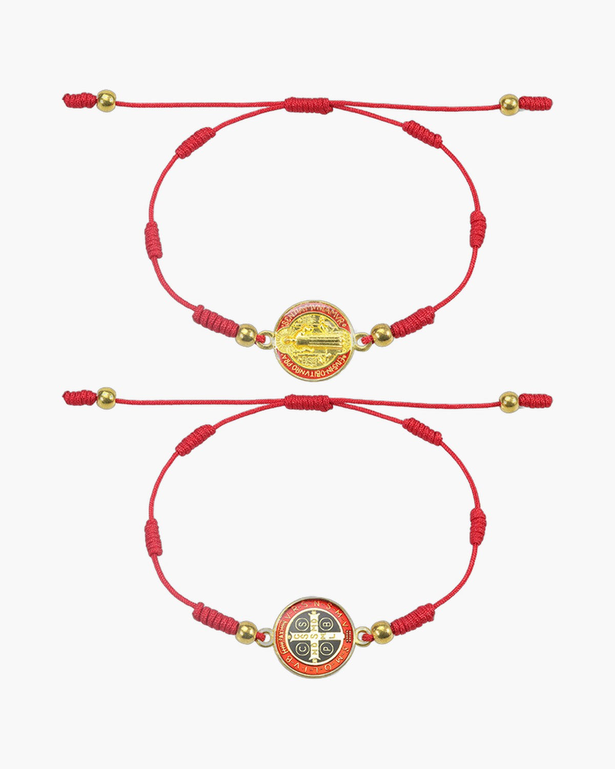 The Benedict Red Cord, Adjustable Red Knotted Cord Bracelet with Saint Benedict Medal