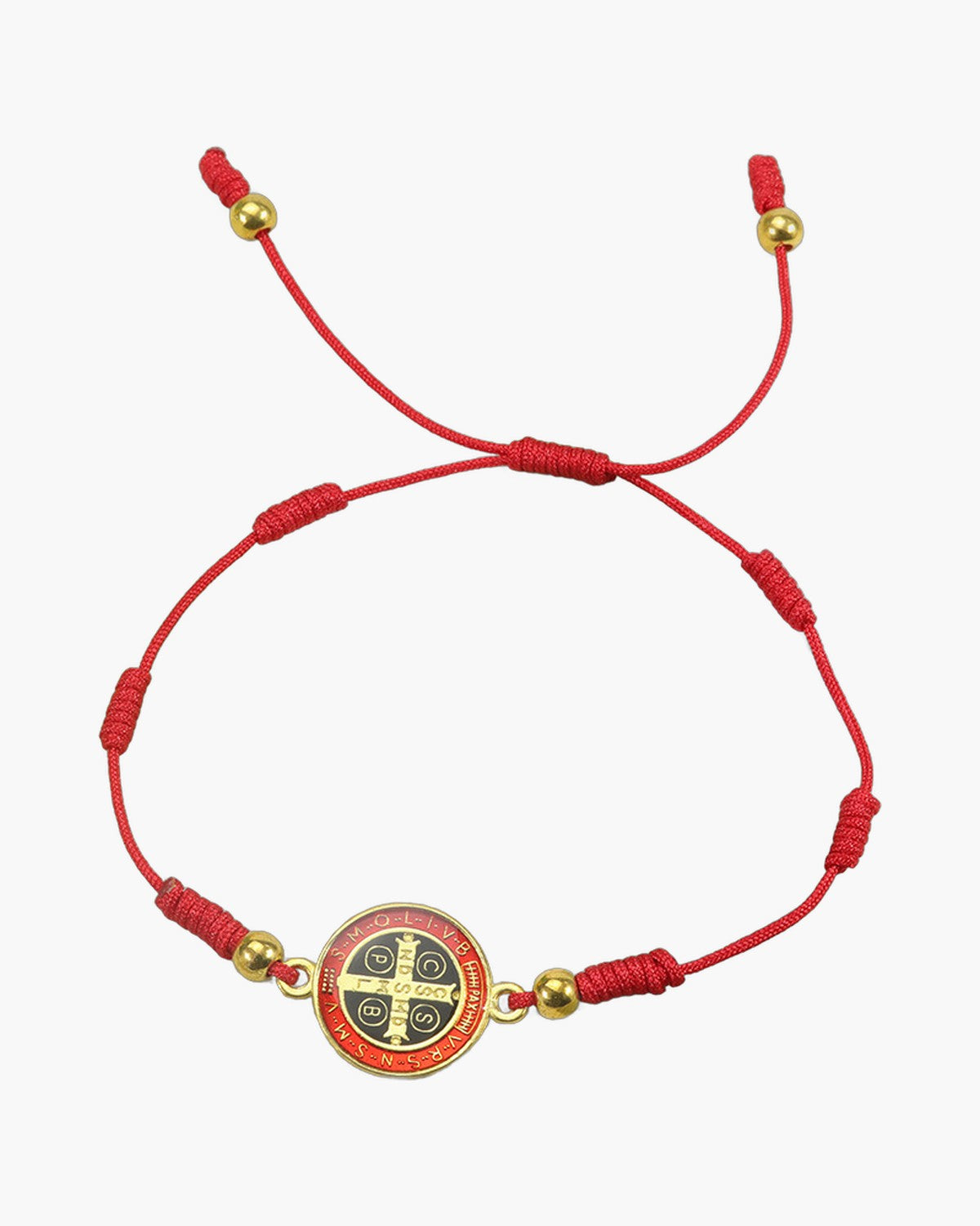 The Benedict Red Cord, Adjustable Red Knotted Cord Bracelet with Saint Benedict Medal, view 2