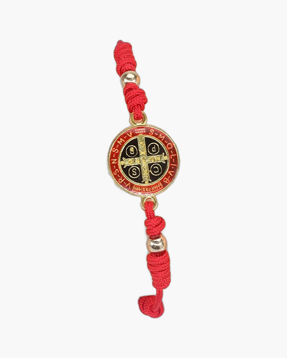 The Benedict Red Cord, Adjustable Red Knotted Cord Bracelet with Saint Benedict Medal, view 4