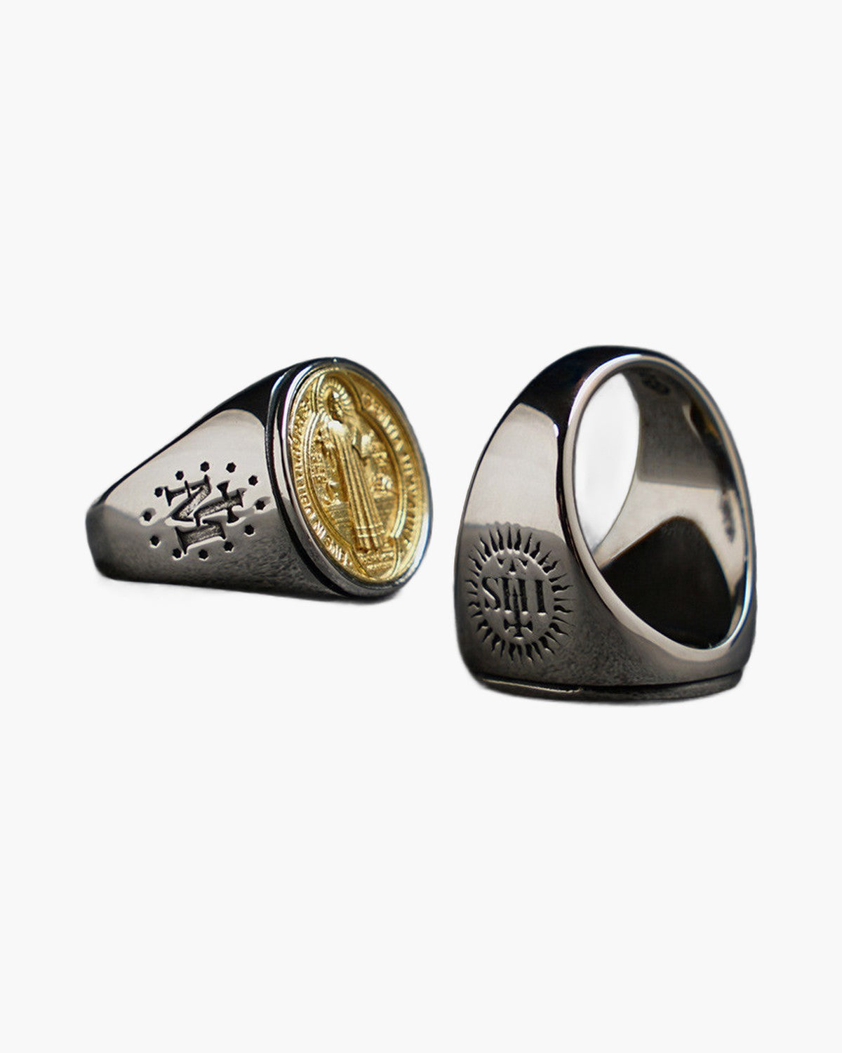 The Benedict Signet, Two-Tone Saint Benedict Medal Signet Ring