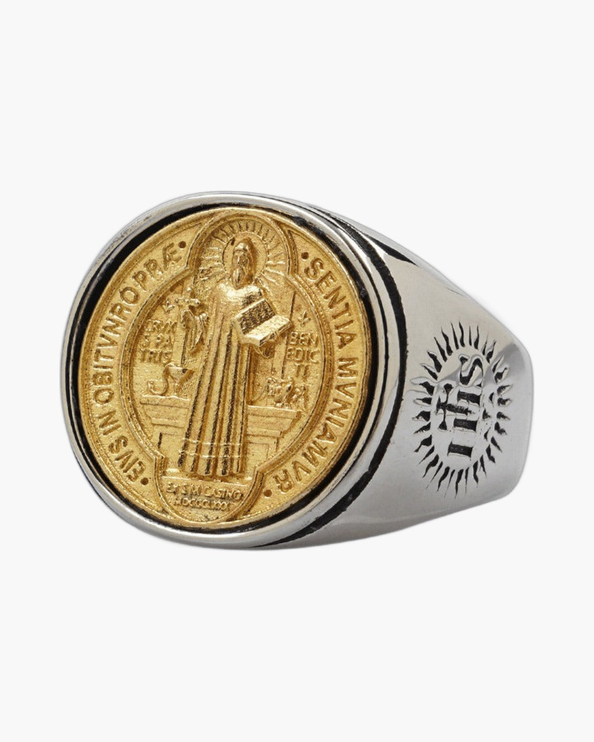 The Benedict Signet, Two-Tone Saint Benedict Medal Signet Ring, view 2