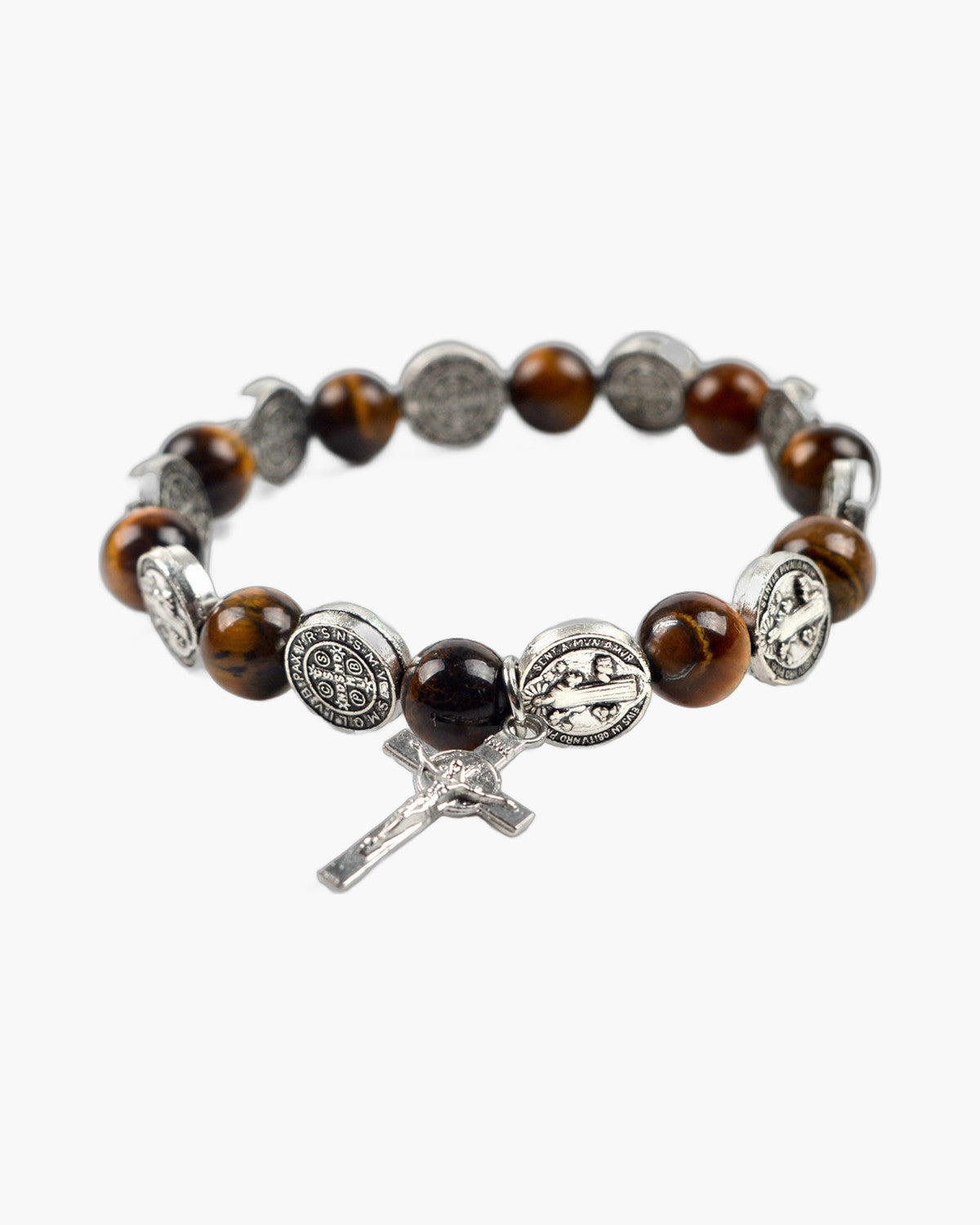 The Benedict Tiger's Eye, Saint Benedict Medal and Tiger's Eye Bead Bracelet with Crucifix, view 2