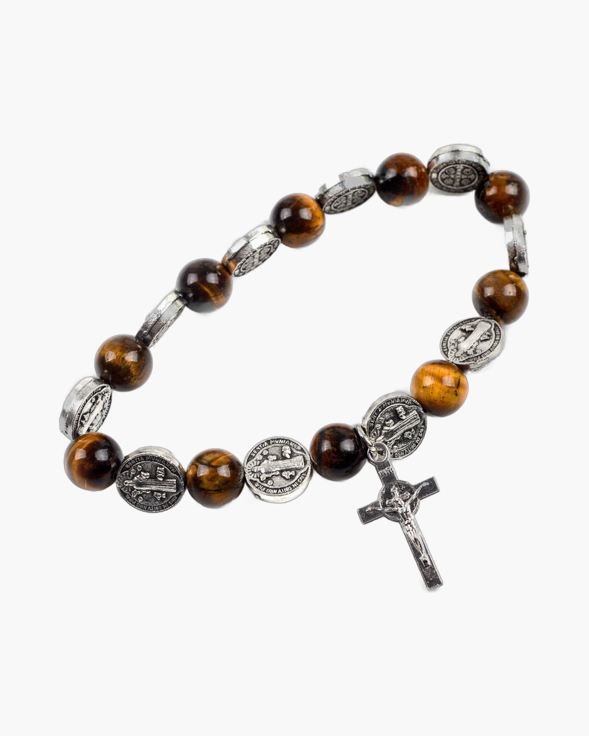 The Benedict Tiger's Eye, Saint Benedict Medal and Tiger's Eye Bead Bracelet with Crucifix, view 3