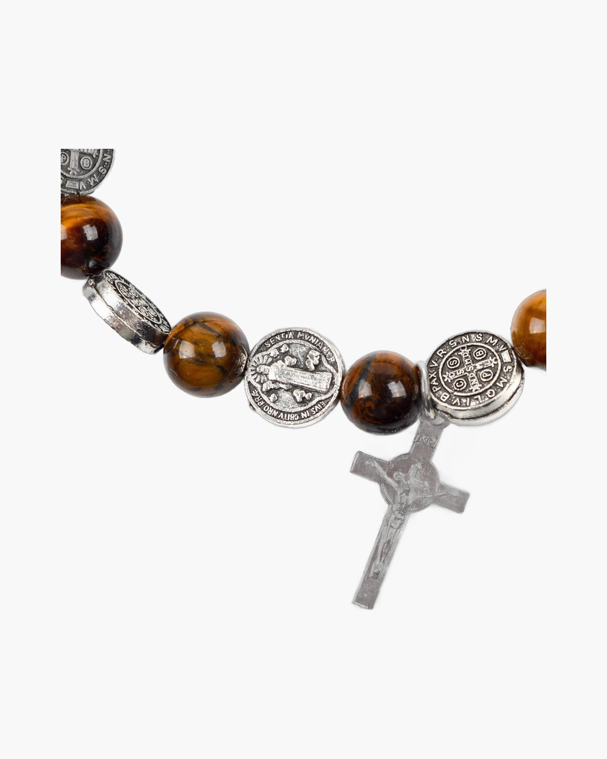 The Benedict Tiger's Eye, Saint Benedict Medal and Tiger's Eye Bead Bracelet with Crucifix, view 4