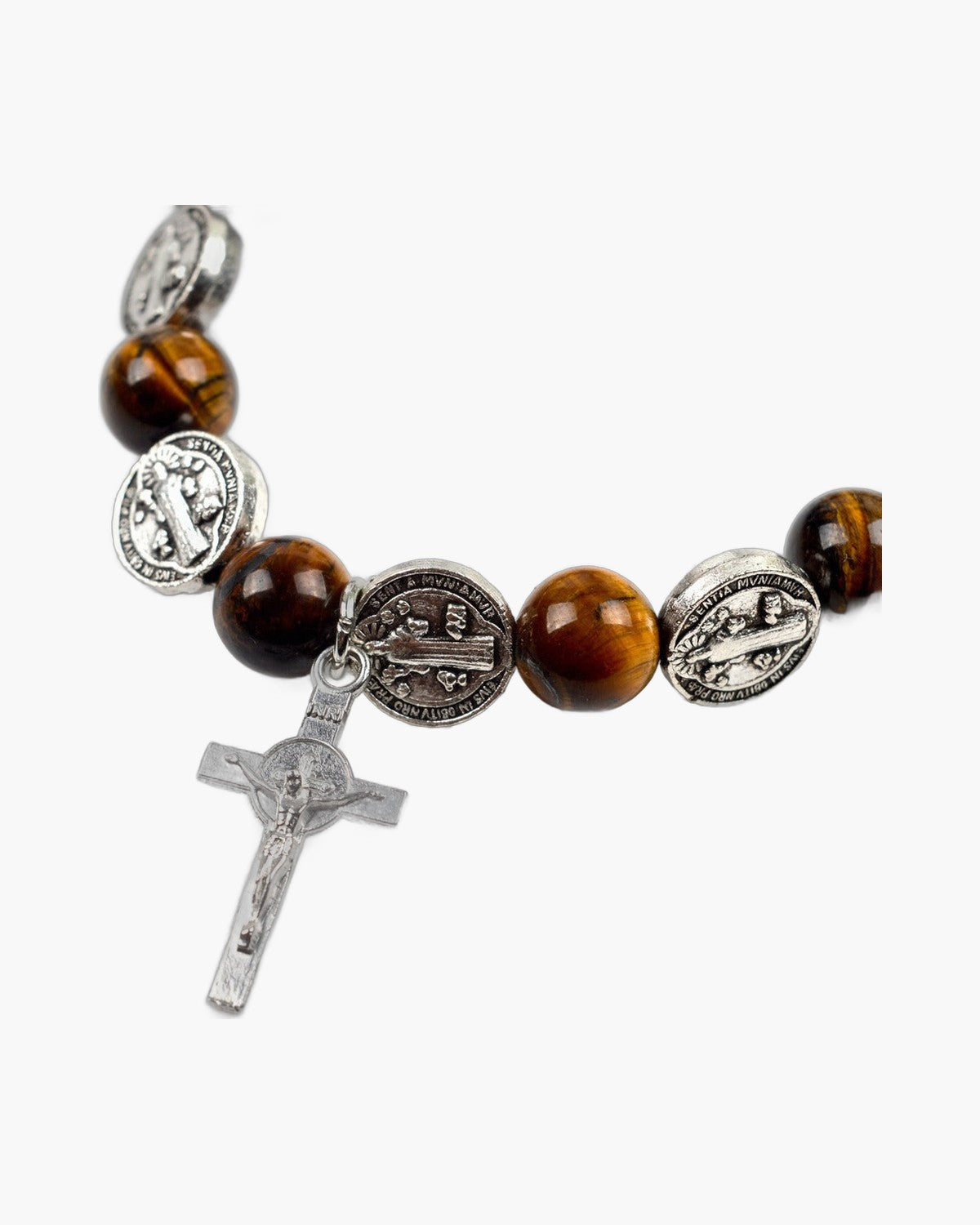 The Benedict Tiger's Eye, Saint Benedict Medal and Tiger's Eye Bead Bracelet with Crucifix, view 5