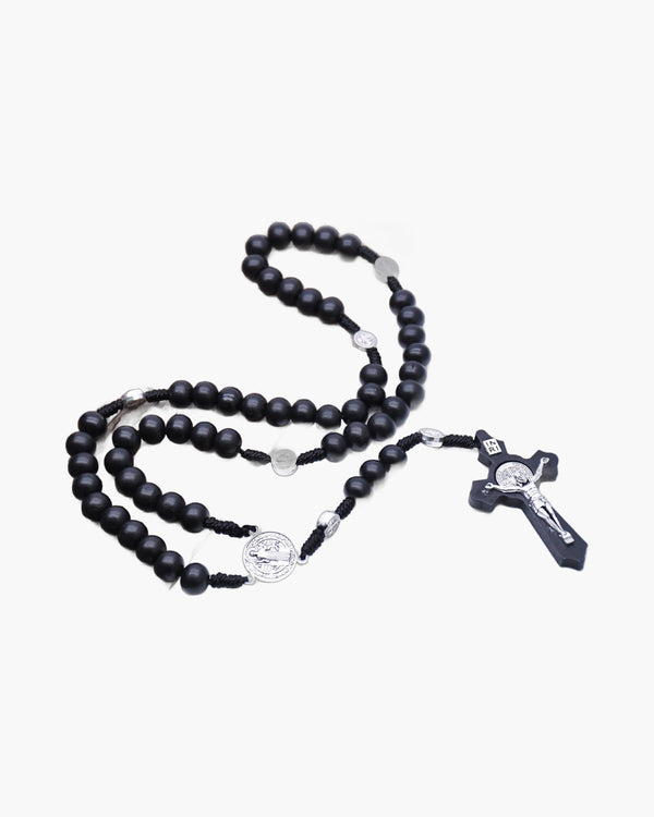The Benedictine Path Black Wooden Rosary Necklace view 3
