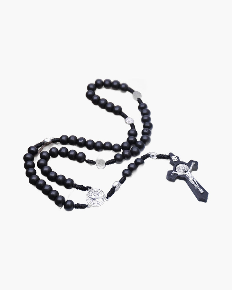 The Benedictine Path Black Wooden Rosary Necklace view 3