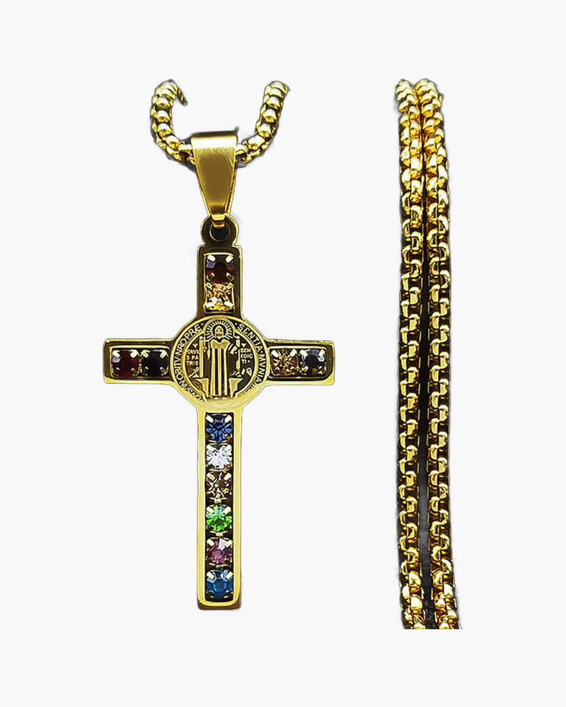 The Benedictine Radiance Stainless Steel St Benedict Cross Necklace