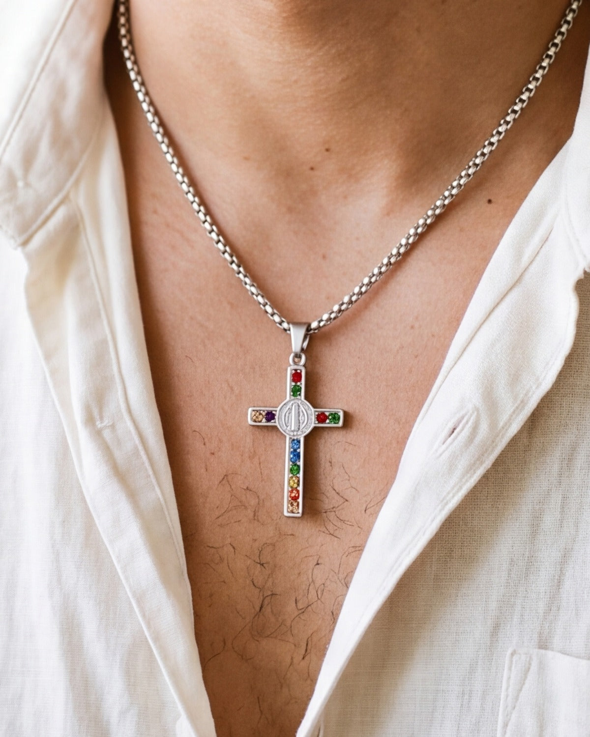 The Benedictine Radiance worn by a man, close-up, true to size [c:silver]
