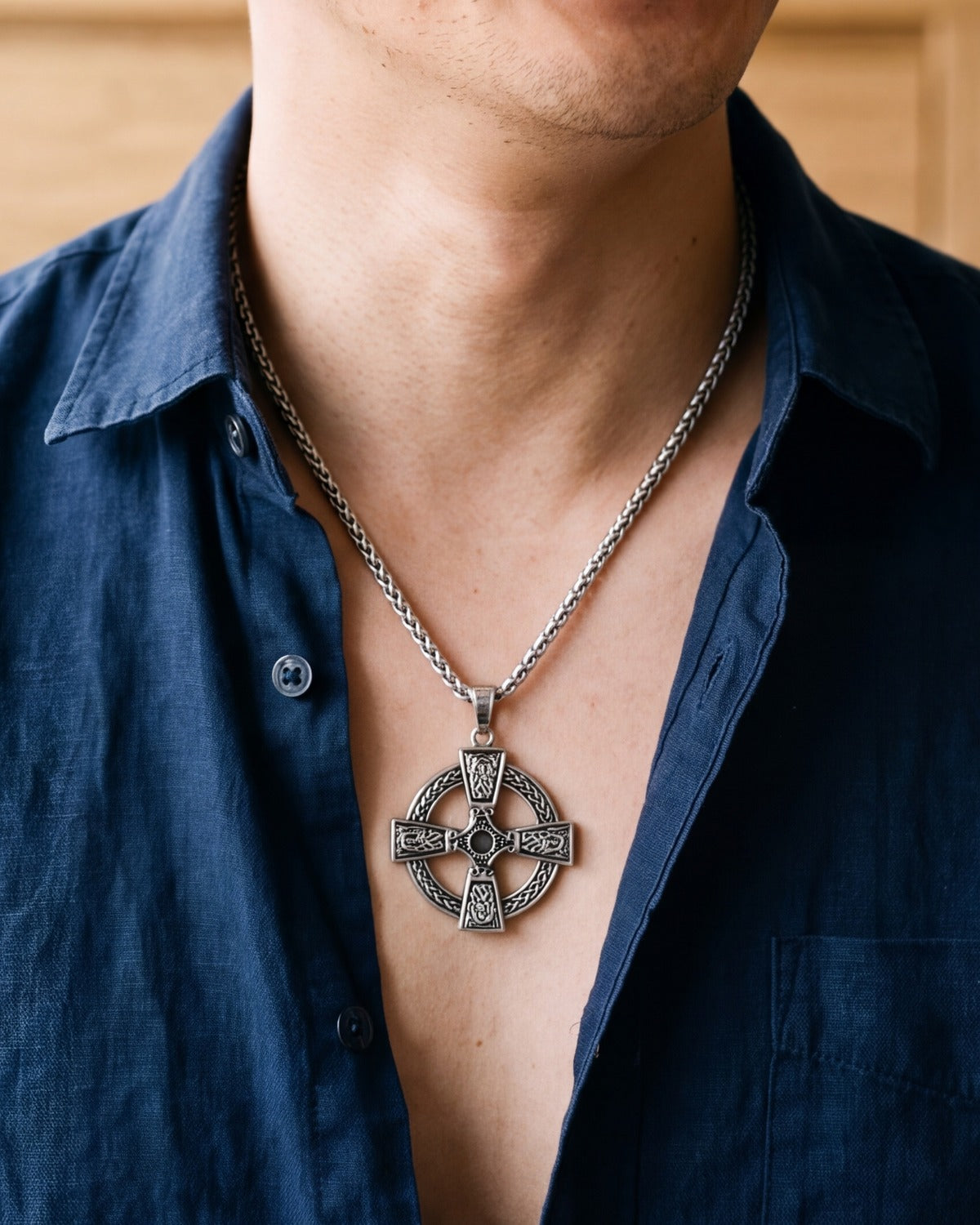 The antique silver Boundless Knot worn, close-up, true to size [c:antique-silver]